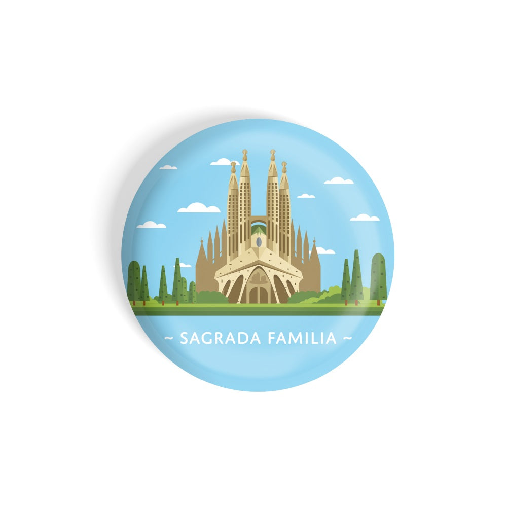 dhcrafts Round Fridge Magnet Blue Color Monuments Sagrada Familia Glossy Finish Design Pack of 1 (58 mm)